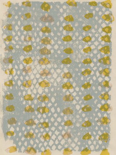Wabi-sabi aquarel neutrale kunst. Geel patroon op lichtblauw.