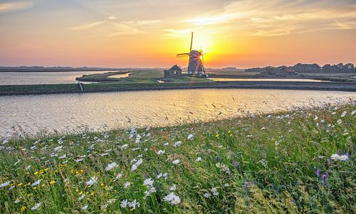 Zonsondergang, molen t Noorden op Texel / Sunset, Mill the North, Texel