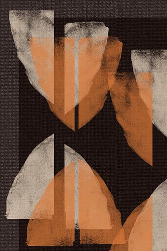 Vormen in verbrand oranje en crème op bruine linnenlook.