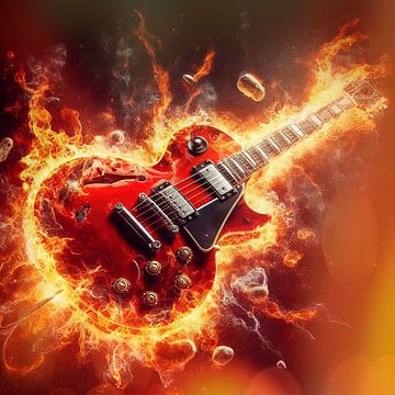 Brandende gitaar van Digital Art Nederland