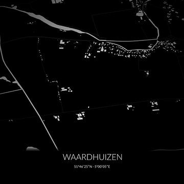 Zwart-witte landkaart van Waardhuizen, Noord-Brabant. van Rezona