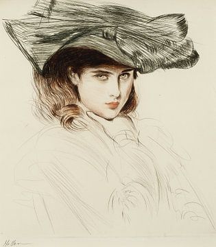 Paul César Helleu - Portret van een jonge vrouw met een hoed van Peter Balan