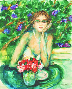 Porträt einer Frau in ihrem Garten. (inspiriert von Jean Pierre Cassigneuil)