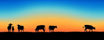 Sunset Cows van Harry Hadders