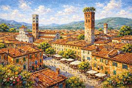 Lucca in Italië, een impressionistisch schilderij. van Galerij Hoppenbrouwers