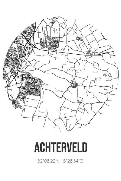 Achterveld (Utrecht) | Map | Black and White by Prints of Place