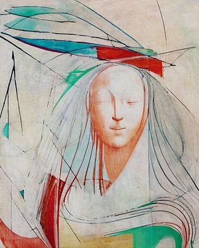 Portret abstract met invloed van Leonarda Da Vinci van Jan Keteleer