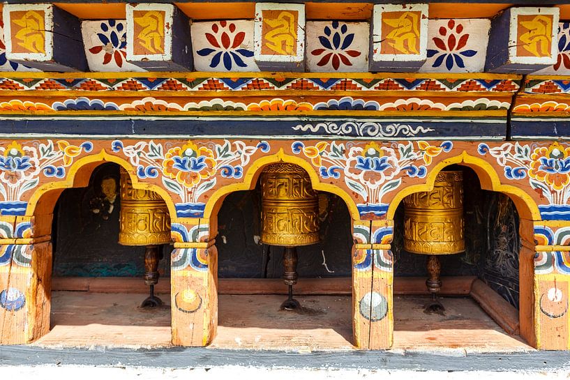 Prayer wheels at Chimi Lhakhang Monastery in Punakha, Bhutan, Asia by WorldWidePhotoWeb