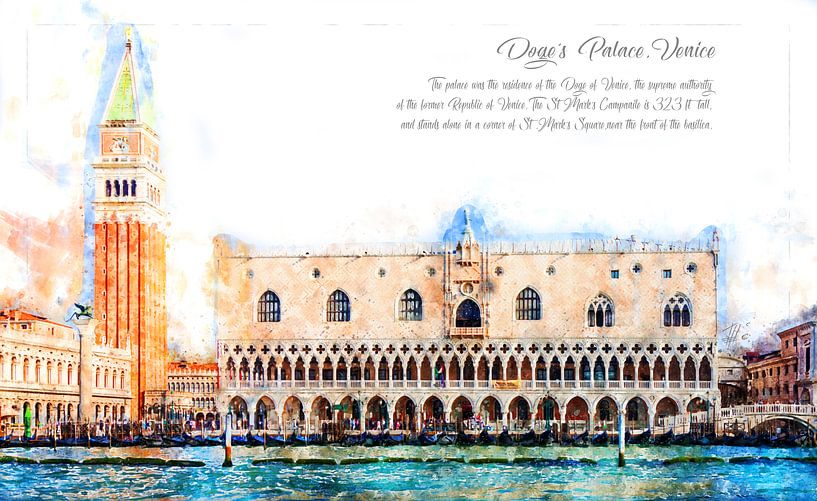 Palais des Doges, Aquarelle, Venise par Theodor Decker