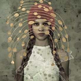 Gold Beauty Symbol Drawing Fish by Yvonne Zeldenthuis