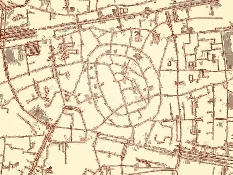 Kaart van Enschede Centrum in de stijl Blauw &amp; Crème van De Kaartenwinkel