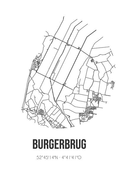 Burgerbrug (Noord-Holland) | Map | Black and White by Prints of Place