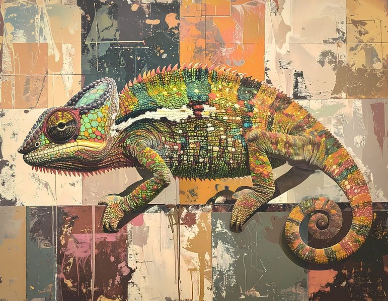 Chameleon - colourful in retro colours by Emiel de Lange