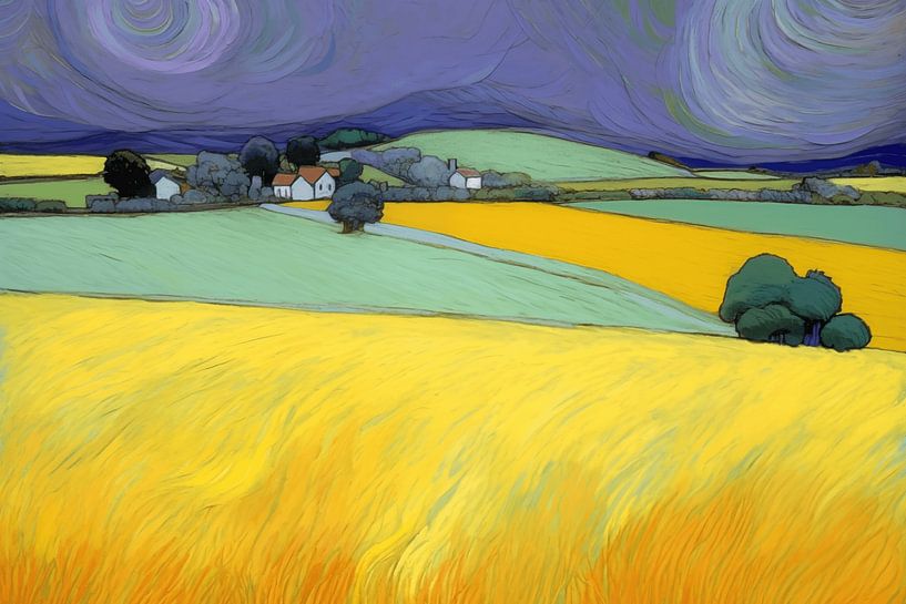 Landschap in van Gogh-stijl_landscape van Ton Kuijpers