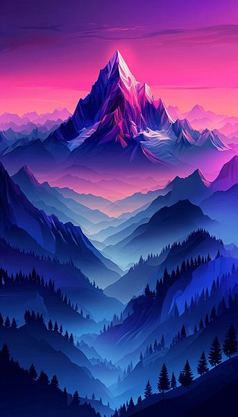 Montagne majestueuse de l'Aurore : Un paysage en dégradé au coucher du soleil par Artistic