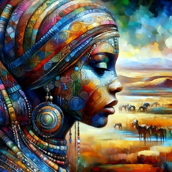 African woman in landscape 8 by Yvonne van Huizen