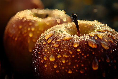 Pommes avec gouttes de rosée gros plan