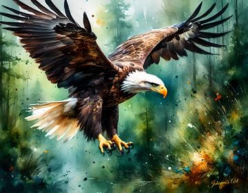Wildlife in Watercolor - Flying Eagle 3 by Johanna's Art
