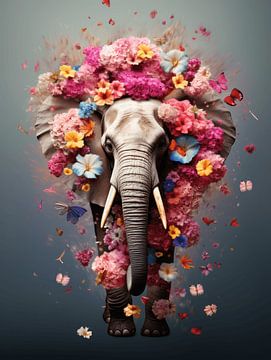 Vibrant Elephant Druck | Elefant | Blumen von Eva Lee