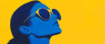 Blauw hoofd in het geel van de zomer van Poster Art Shop