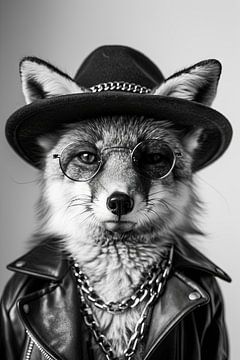 Stijlvol portret van een vos in leren jas en hoed van Poster Art Shop