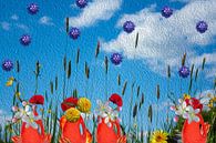 Rode vazen bloemen diamanten blauwe lucht van Susan Hol thumbnail