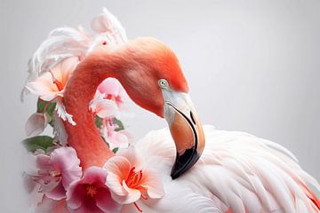 Flamingo met bloem van Uncoloredx12