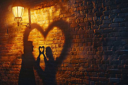 Romantische schaduwkunst onder straatlantaarn