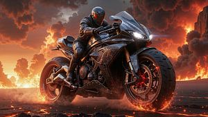 INFERNION: Der höllische Motorradfahrer auf der Straße aus Feuer