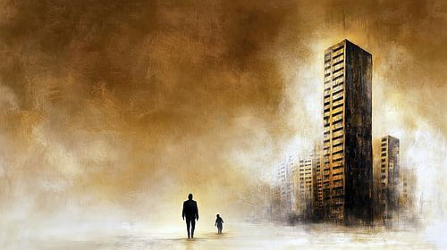 Zakenman en kind in de stad