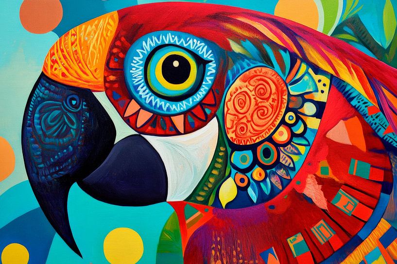Colourful feather dreams - Parrot portrait by Poster Art Shop