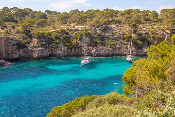 Zeiljachten in de baai van Cala Pi (Mallorca)