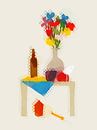 Vase auf Tisch mit Vogel von Joost Hogervorst Miniaturansicht