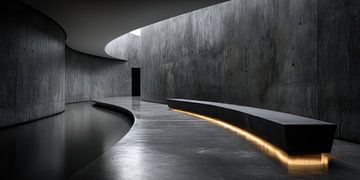 Gebogen betonnen kamer met stripverlichting van Klaus Tesching - Art-AI