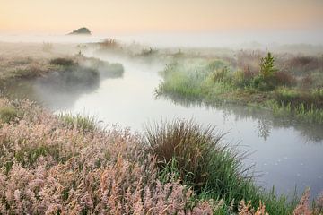 Een landschap van de Hunze of te wel de  Oostermoerschevaart, het water van rivier  de Hunze loopt noordwaarts water, van Karin Broekhuijsen