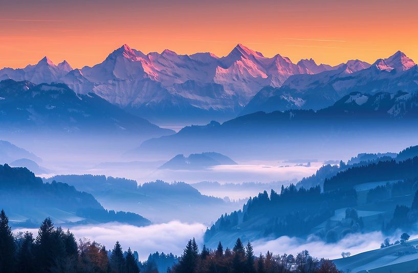 Schaduw geworpen door de bergen in de verte van fernlichtsicht