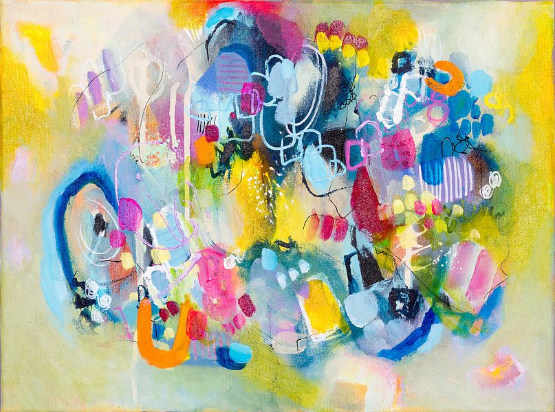 Springtime Lovebugs - Voorjaarssfeer in abstract schilderij van Qeimoy