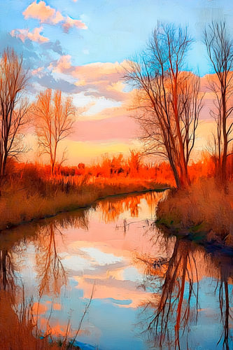 Play of colours on the calm riverbank