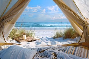 Strandcamping bij zonsondergang van Art & Soul Creations