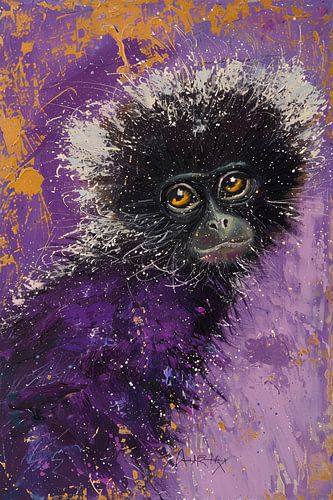 Abstract en dynamisch schilderij van een aap