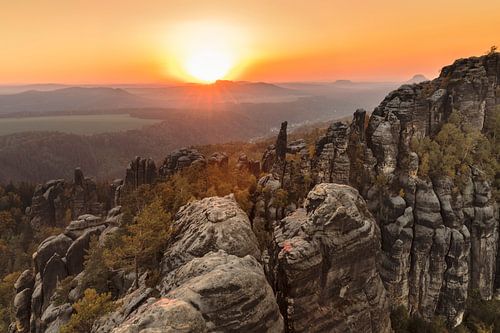 Schrammsteine at sunset, Elbsandsteingebirge, Saxon Switzerland