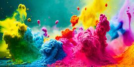 Explodierende flüssige Farbe in Regenbogenfarben mit Spritzern, Illustration 04