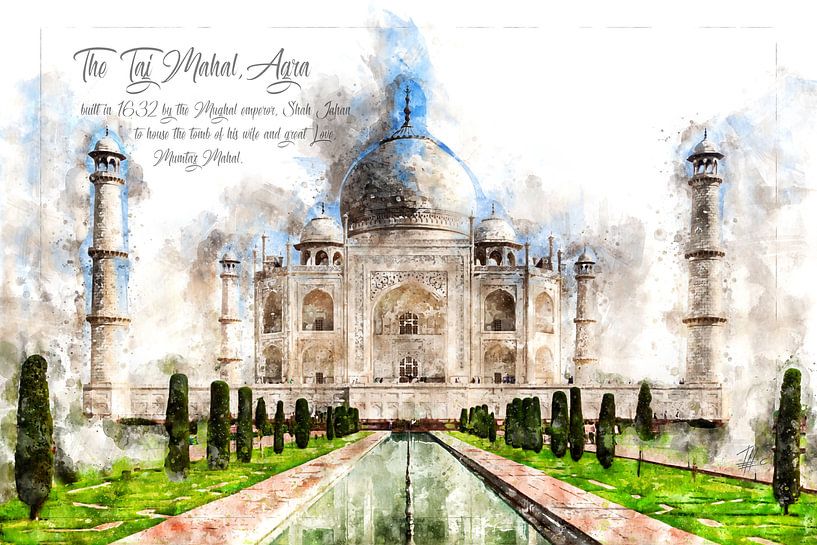 Taj Mahal, Aquarell, Agra Indien von Theodor Decker
