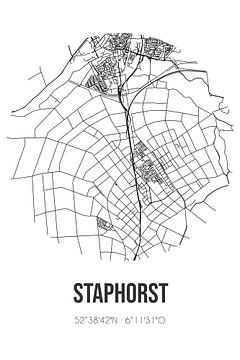 Staphorst (Overijssel) | Karte | Schwarz und Weiß von Rezona