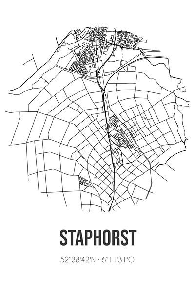 Staphorst (Overijssel) | Landkaart | Zwart-wit van Stad & Wand