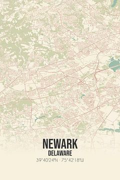 Vintage landkaart van Newark (Delaware), USA. van MijnStadsPoster