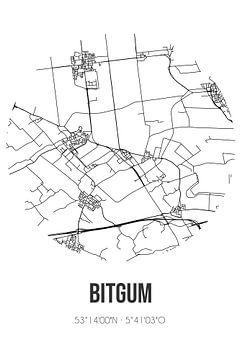 Bitgum (Fryslan) | Landkaart | Zwart-wit van Rezona