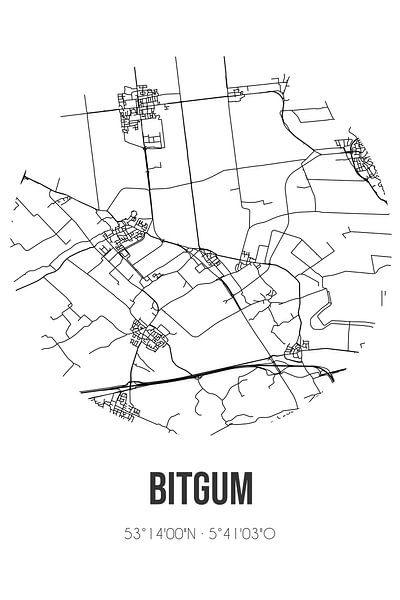 Bitgum (Fryslan) | Map | Black and white by Prints of Place
