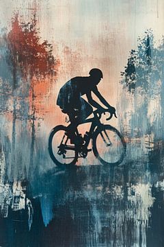 Fietser silhouet in abstract landschap van Imperial Art House