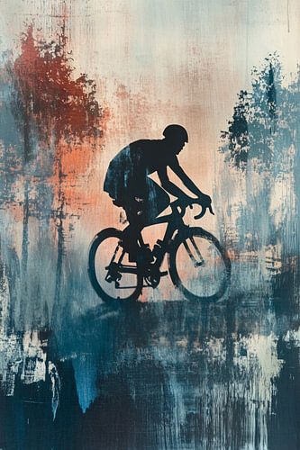 Fietser silhouet in abstract landschap